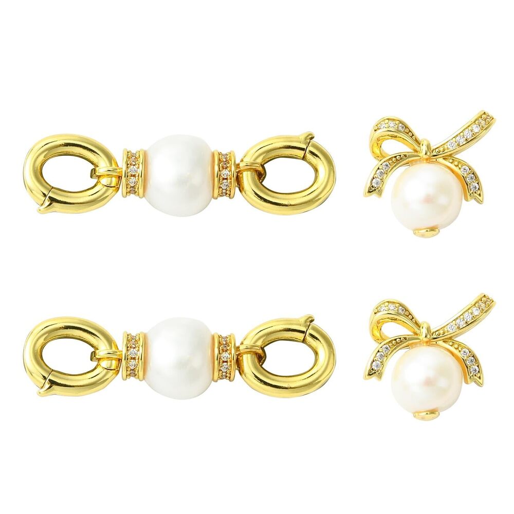1188 4 pcs Bowknot Pearl Theme Brass Cubic Zirconia Charms Bow Tie Charms